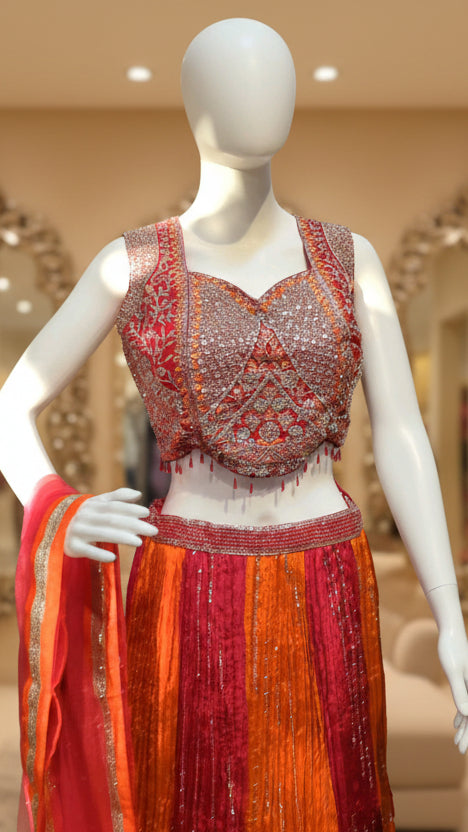 Women’s multicolor ethnic lehenga set with embroidered blouse – Sanskriti