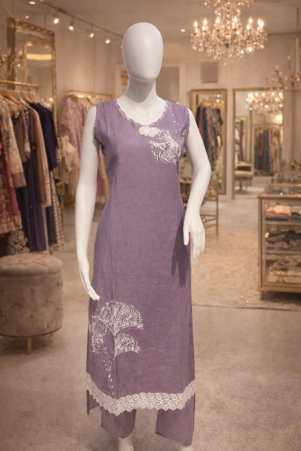 Lavender Sleeveless Kurti Set for Women | Indo-Western Ethnic Wear – Sanskriti